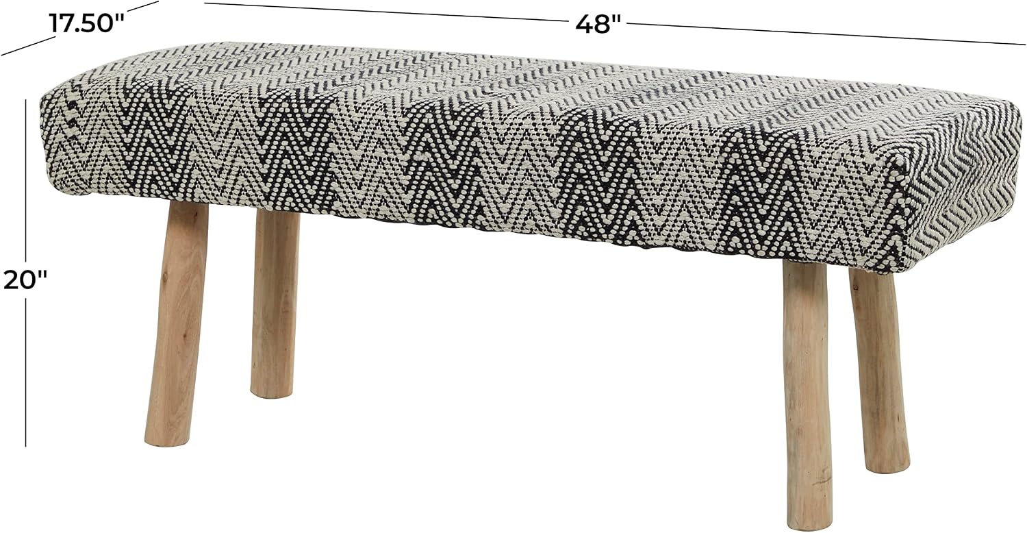 Deco 79 Polyester Chevron Bench with Wood Legs, 48" x 18" x 20", Black