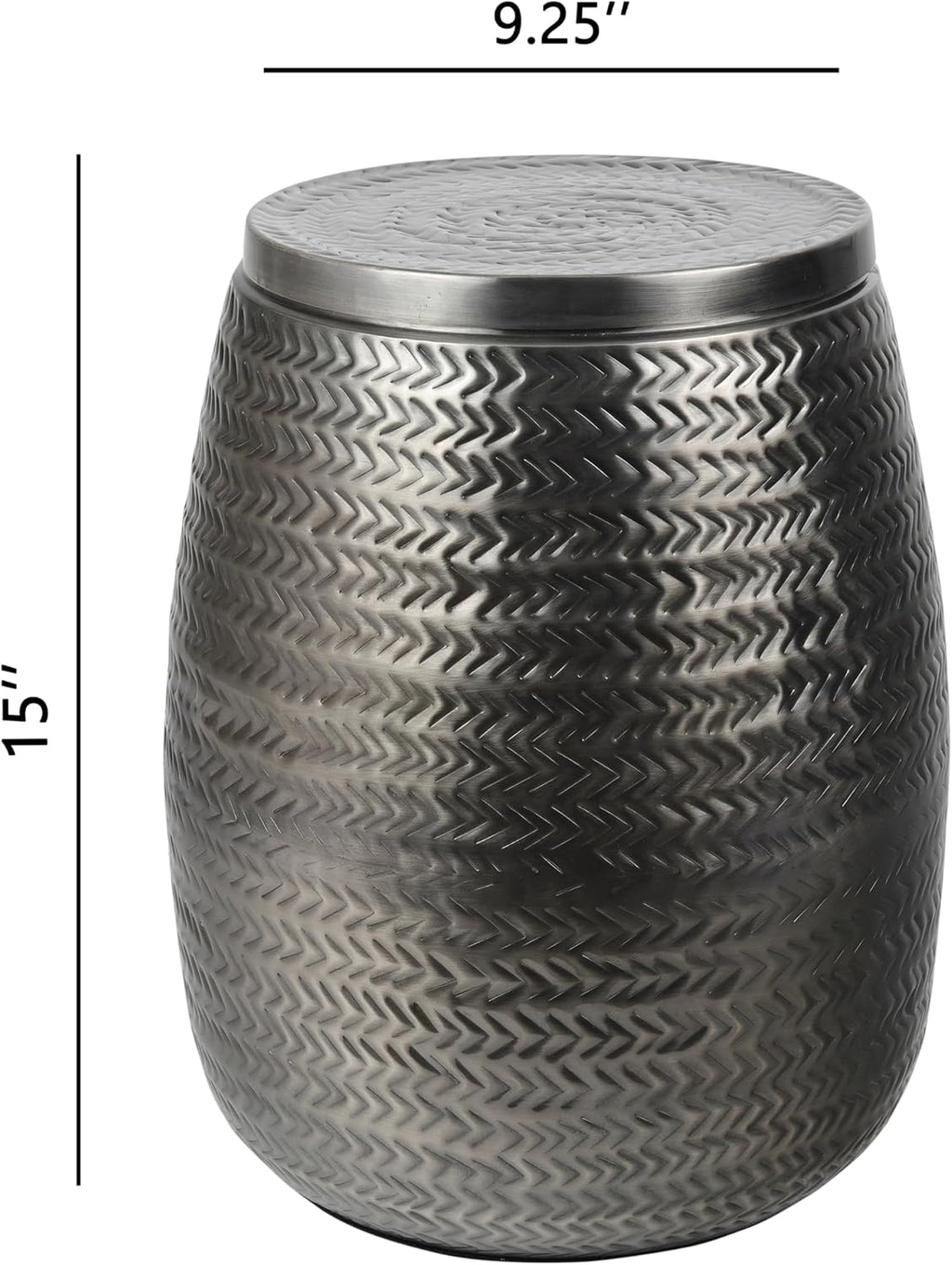 Eyely LSS2003B Alaric 15" Modern Rustic Arrow-Hammered Metal Drum Storage Side Table with Lid, Antique Nickel