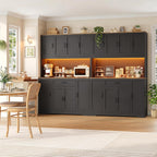 HITHOS 70" LED Kitchen Pantry Cabinet with Charging Station, 47" Wide Pantry Storage Cabinet with Large Microwave Stand, Modern Kitchen Hutch with Drawers for Dining Room, Black