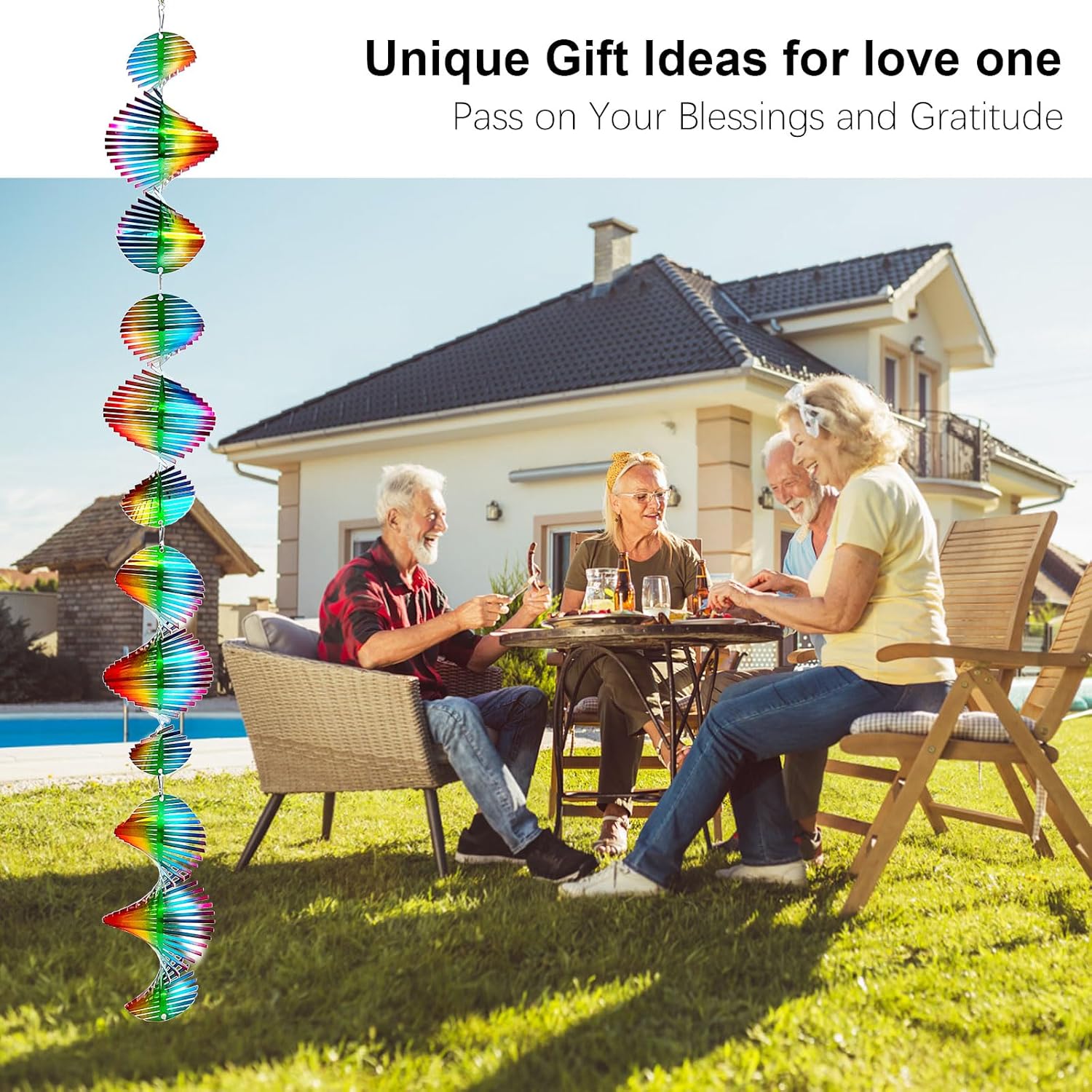 Rainbow Wave Wind Spinners Outdoor Hanging Garden Decor,Bird Deterrents for Outside,Sparkly Reflective Wind Spinner,Stainless Steel Bird Scare Devices-Scare Birds Away from Yard Patio Farm