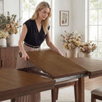 60"-80" Extendable Dining Table, Modern Rectangular Wood Kitchen Table, Farmhouse Expandable Dinner Table, Traditional Large Extension Meeting Desk for Dining Room, Living Room, Walnut