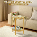 End Table Half Moon Side Tables, 2 Tier Half Round Side Table, Sofa Side Half Round Table with 2-Tier Storage Shelves, Nightstand for Living Room, Bedroom, Small Space, Rustic Brown, Boho Side Table