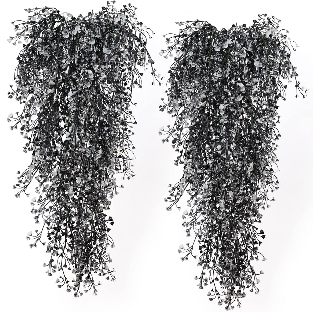 RECUTMS Artificial Hanging Plants 4 Pcs Fake Ferns Artificial Plants Large Faux Hanging Plant Wall Plants Fake Ivy Room Home Garden Wedding Halloween Party Indoor Outdoor Decor(Black White)