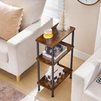 HOOBRO Narrow Side Table, 3-Tier Slim End Table No Tools Needed, Twist-On Assembly, Skinny Nightstand Sofa Storage Shelf for Living Room, Bedroom, Study, Rustic Brown and Black BF246BZ01N1