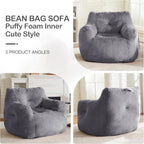 Hobestluk Furry Bean Bag Chair with Arms, Foam Filler for Adult, Grey | Soft Faux Fur Cover, High-Density Resilient Foam, Wide Backrest & Arm-rest, Carrying Handle, Fits Small Spaces, No Assembly