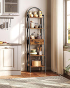 CHOEZON 5 Tier Ladder Shelf with Drawer, Tall Ladder Bookshelf, Standing Bookcase with Metal Frame for Living Room, Bathroom, Home Office, Study, Balcony, Rustic Brown and Black TCJ07BF