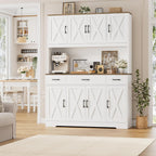 HOSTACK 71" Tall Kitchen Pantry Storage Cabinet, 55" W Kitchen Hutch, White | Large Pantry Cabinet with Charging Station / Countertop / 3 Drawers, Farmhouse Hutch Cabinet with Storage for Dining Room