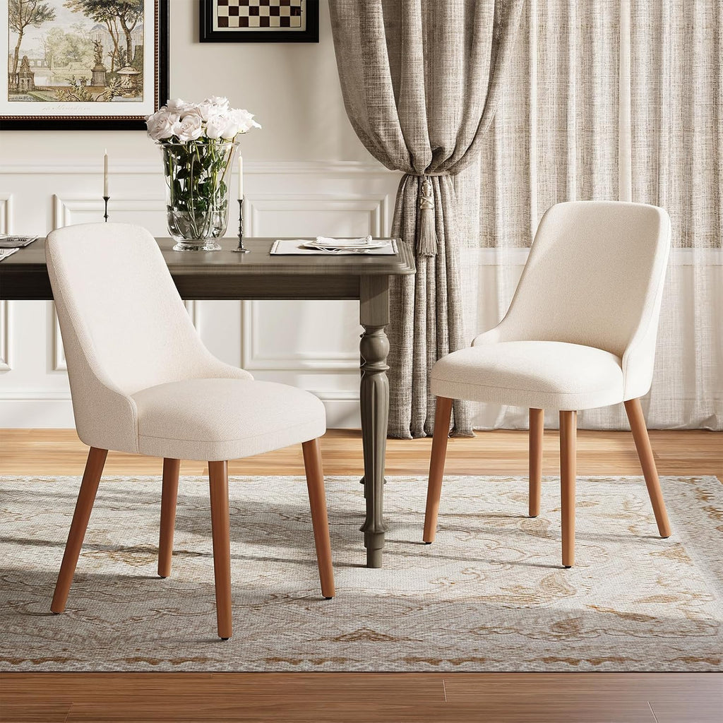MALOL Dining Room Chair Set of 6, Upholstered Kitchen Chairs with Wood Legs, High-Back Padded Dining Chairs for Dining Room/Restaurant/Cafe, Beige