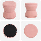 DHMAKER Round Storage Ottoman, Swivel Teddy Vanity Stool Chiar,Modern Sherpa Footstool, Makeup Chair Upholstered Footrest for Living Room, Bedroom, Entryway,Pink