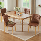 Faux Leather Dining Chairs Set of 4, Upholstered Dining Room Chair with Button Tufted, Solid Wood Legs, Mid Century Modern, Luxury Wingback Side Chair for Living Room, Kitchen, Restaurant, Brown
