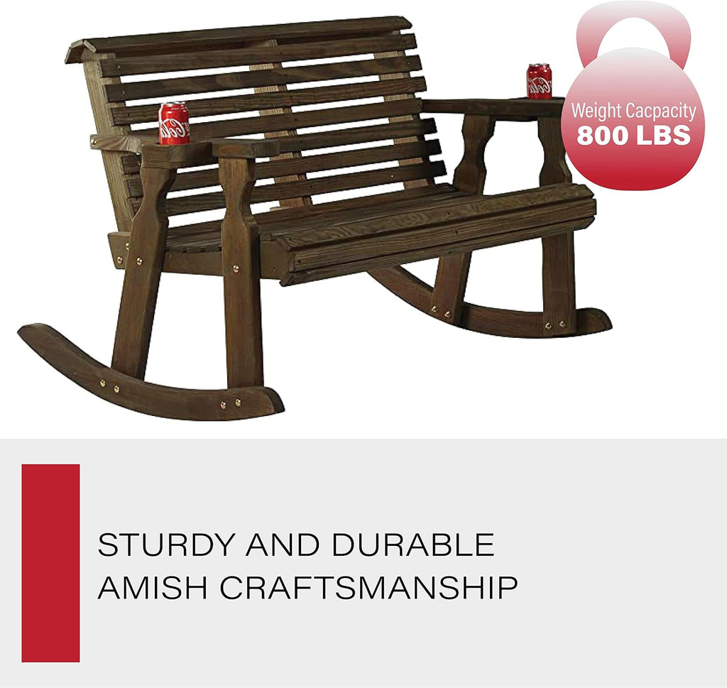 Amish Casual Heavy Duty 800 Lb Roll Back Pressure Treated Double Rocker with Cupholders (Dark Walnut Stain)