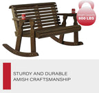 Amish Casual Heavy Duty 800 Lb Roll Back Pressure Treated Double Rocker with Cupholders (Dark Walnut Stain)
