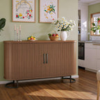 HUAHUU Sideboard Buffet Cabinet with Storage, 54.3" Fluted Tambour, Adjustable Shelves, Mid Century Modern Console for Living Room Kitchen Walnut