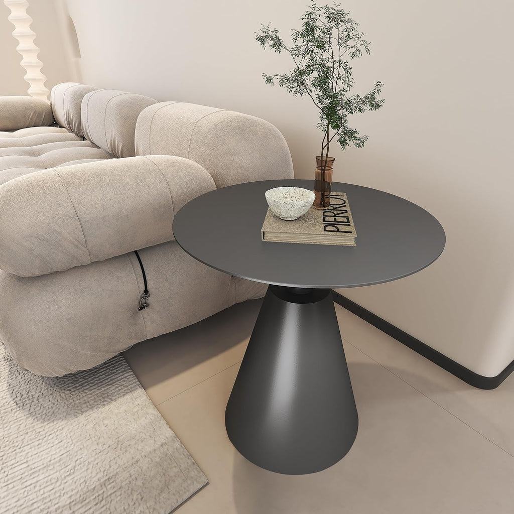 TWT Outdoor Round Side Table Pedestal Table Coffee End Table for Living Room,Bedroom and Small Spaces,Modern Nightstand Home Decor Metal Bedside Nightstand with Aluminum Base,19.5 in x 21.7 in (Grey)