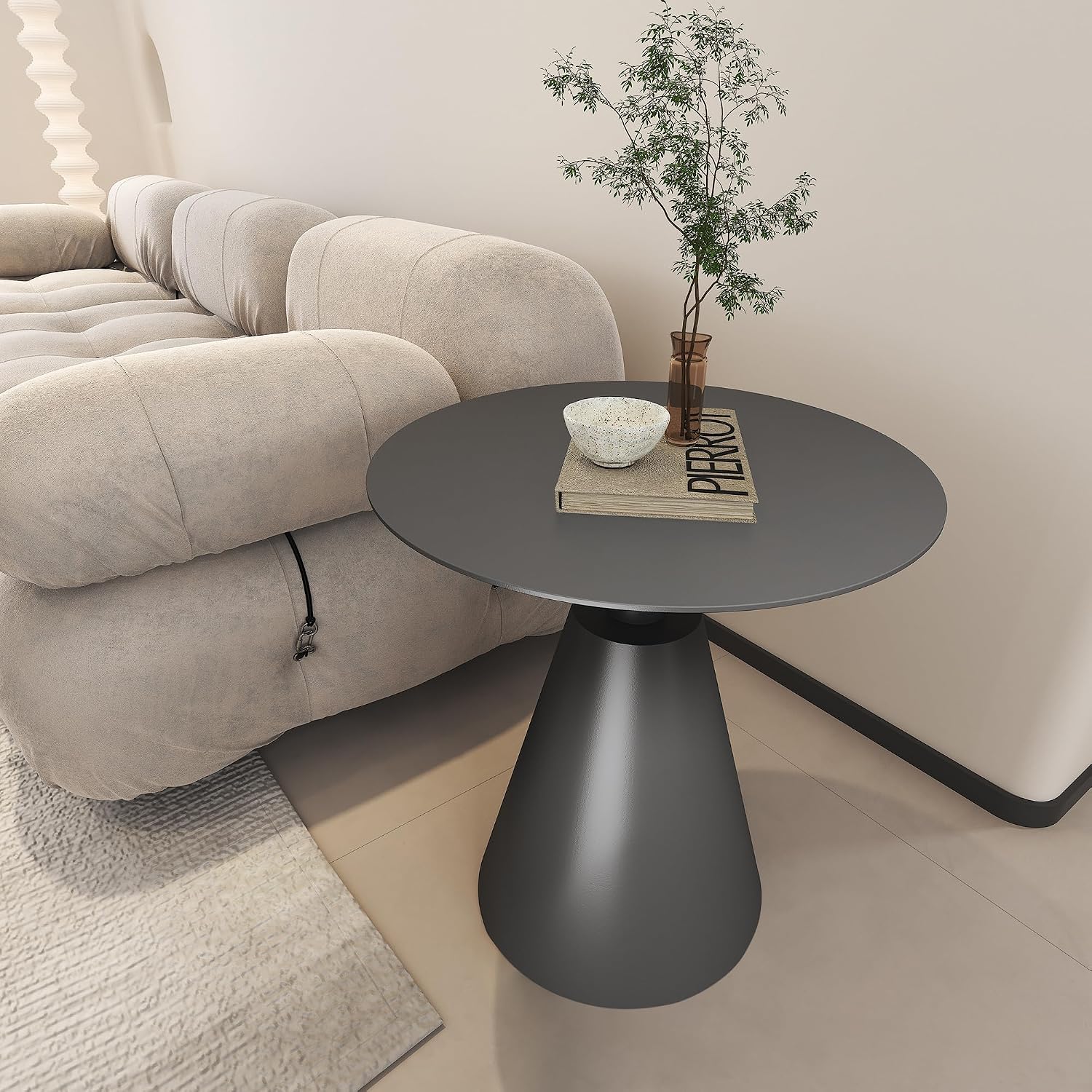 TWT Outdoor Round Side Table Pedestal Table Coffee End Table for Living Room,Bedroom and Small Spaces,Modern Nightstand Home Decor Metal Bedside Nightstand with Aluminum Base,19.5 in x 21.7 in (Grey)