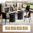 79" Black Dining Table Set for 10,Large Dining Room Table Set for 10 with Fluted Double Pedestal Base & Cushioned Chairs,Modern Luxe Rectangular Wood Kitchen Table Set for Family Gatherings