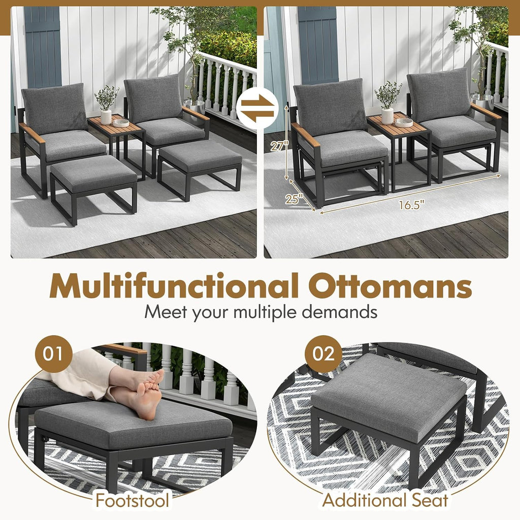 Tangkula Patio Ottoman Footrest, 220 LBS Capacity Outdoor Foot Stool with Cushion, All-Weather Aluminum Frame Footrest for Patio Furniture, Grey