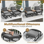 Tangkula Patio Ottoman Footrest, 220 LBS Capacity Outdoor Foot Stool with Cushion, All-Weather Aluminum Frame Footrest for Patio Furniture, Grey