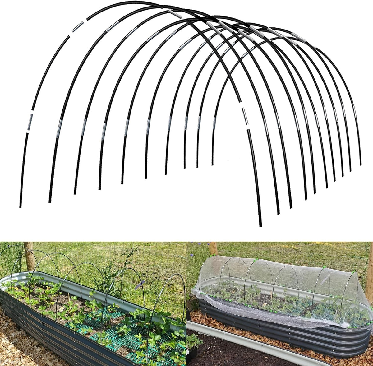 Greenhouse Hoops Grow Tunnel, 10 Sets of 7FT Garden Hoops for Raised Beds, Rust-Proof Fiberglass Frame for Garden Netting, Greenhouse Kit, Plant Shade Cloth, Plant Row Cover, 50 pcs