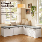 63” Breakfast Nook Bench, L Shaped Storage Bench with Cushion, White | Corner Bench for Kitchen Dining Room and Entryway, Space Saving Kitchen and Dining Nook Bench, Farmhouse Style