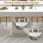 Dining Table for 4-6 People, 55 Inches Dinner Table with Drawers and Open Storage, Wooden Pedestal Base, Rectangular Farmhouse Kitchen Table for Kitchen, Living Room, Marble White