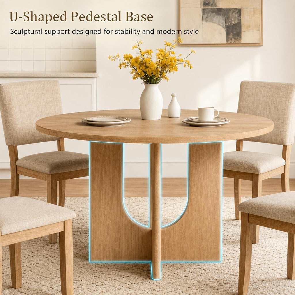 leovanni Round Dining Table Set for 4, Kitchen Table with 4 Upholstered Chairs, 5-Piece Wood Dining Table and Chairs Set for Kitchen, Patent Pending