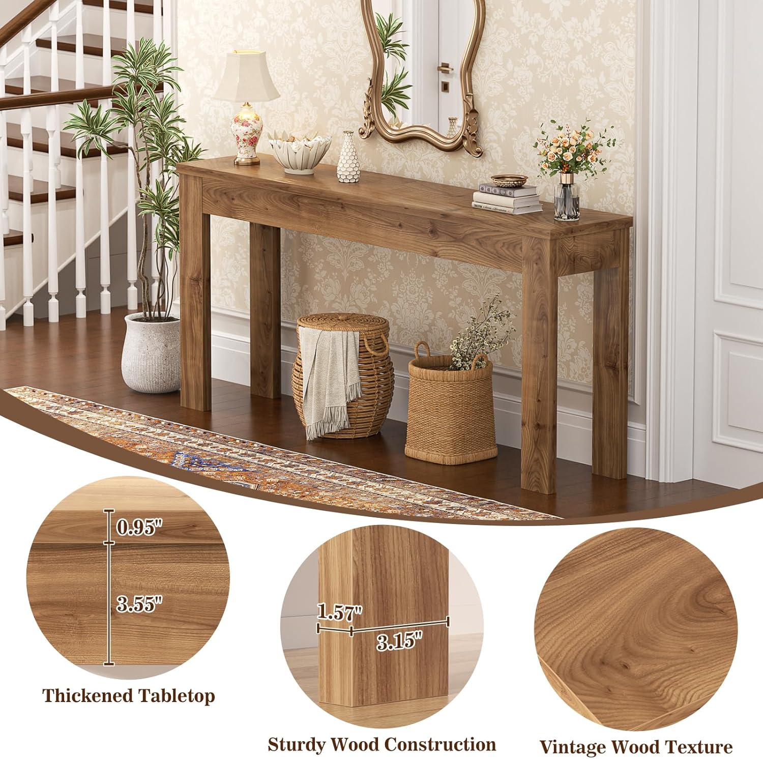 Armocity Console Table for Entryway, 47" Farmhouse Sofa Tables Narrow Long | Entry Way Table Behind Couch, Hallway Table for Entrance, Living Room, Foyer, Brown Oak