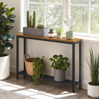 YATINEY Narrow Console Table, 2-Tier Small Sofa Table, 39.4" Thin Entryway Behind Couch Table with Shelves, Industrial Hallway Table, for Living Room, Foyer, Rustic Brown and Black CT25BR