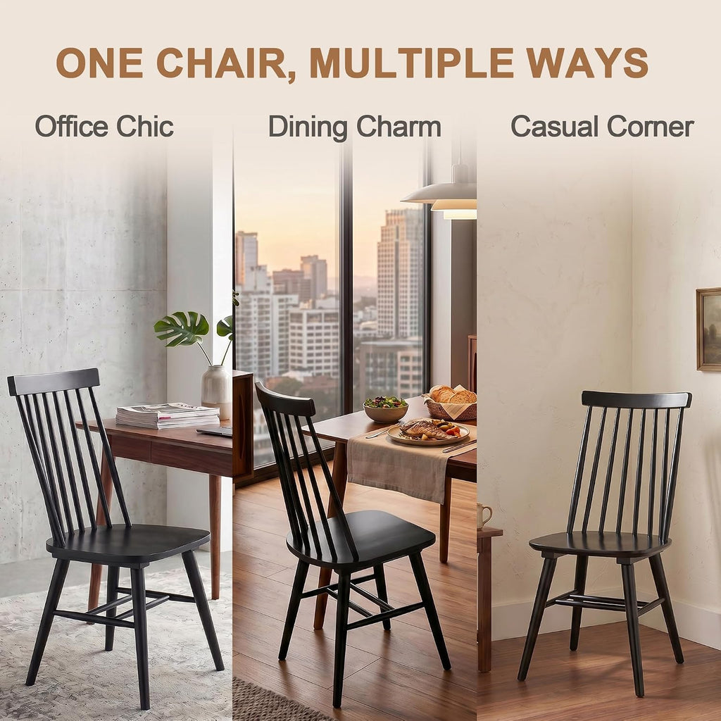 DUHOME Windsor Dining Chairs Set of 6 Wood Dining Room Chair Slat Back Kitchen Room Chair Side Chair (Black, 6 PCS)
