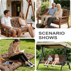 Porch Swing Cushions,Outdoor Cushions 3 Seater Replacement with Backrest, Waterproof Thickened Bench Cushion with Ties for Porch, Patio,Outdoor, Backyard and Garden (Coffee 47 * 40 in)