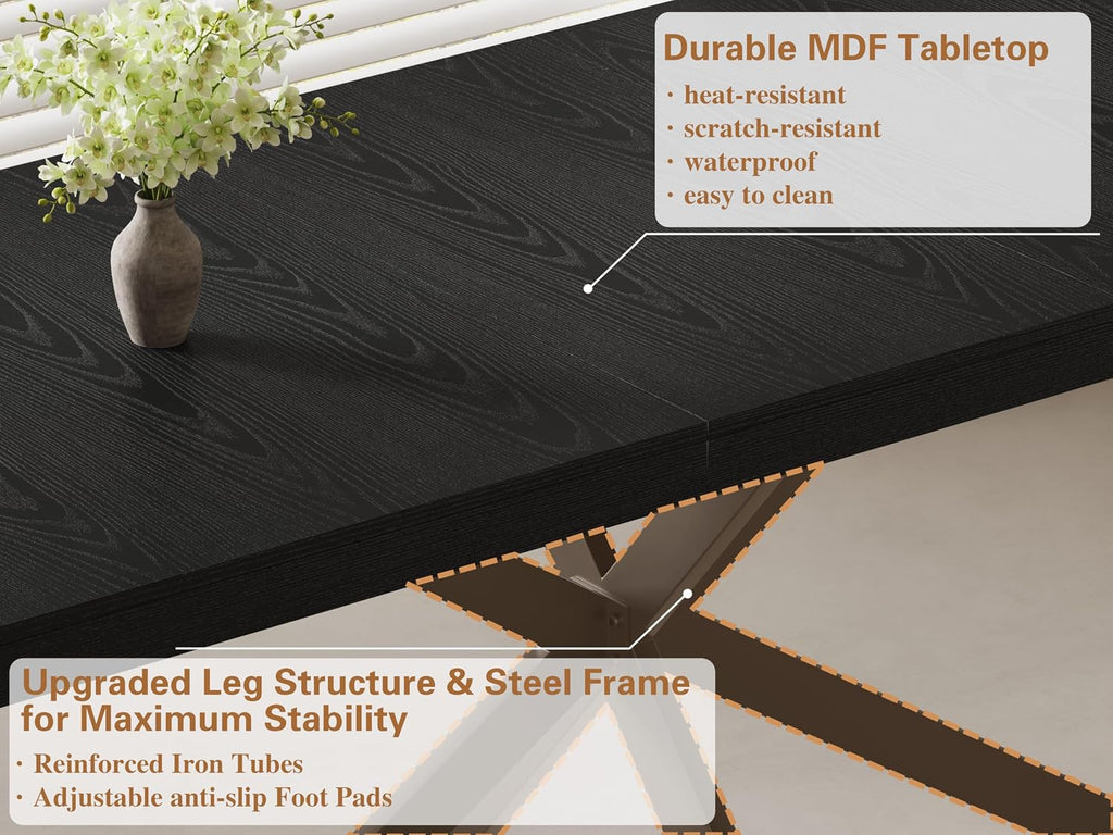 Extendable Dining Table for 4 6 8, 55"-70.9" Black Kitchen Table, Wood Rectangle Expandable Dining Room Table with Hidden Storage, Space Saving, for Kitchen Dining Living Room, Modern