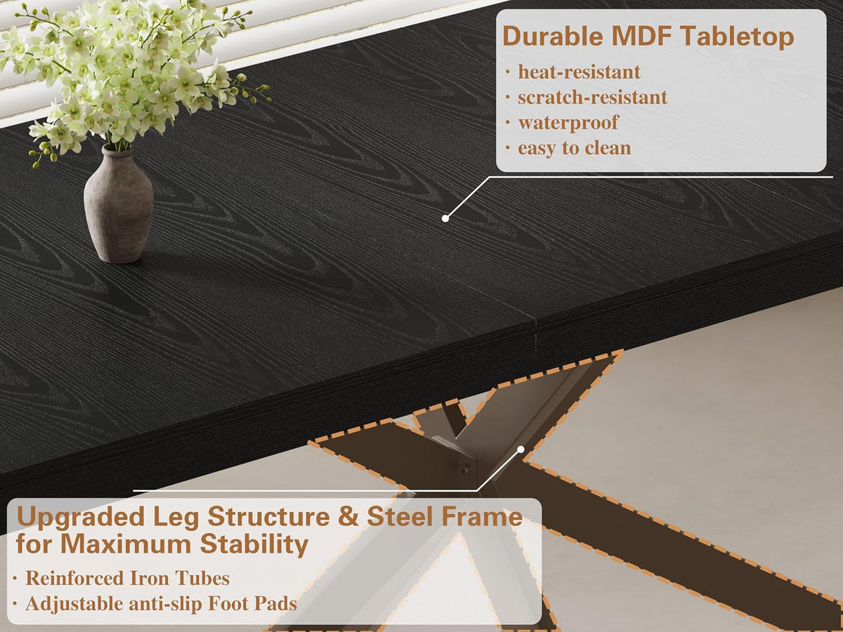 Extendable Dining Table for 4 6 8, 55"-70.9" Black Kitchen Table, Wood Rectangle Expandable Dining Room Table with Hidden Storage, Space Saving, for Kitchen Dining Living Room, Modern