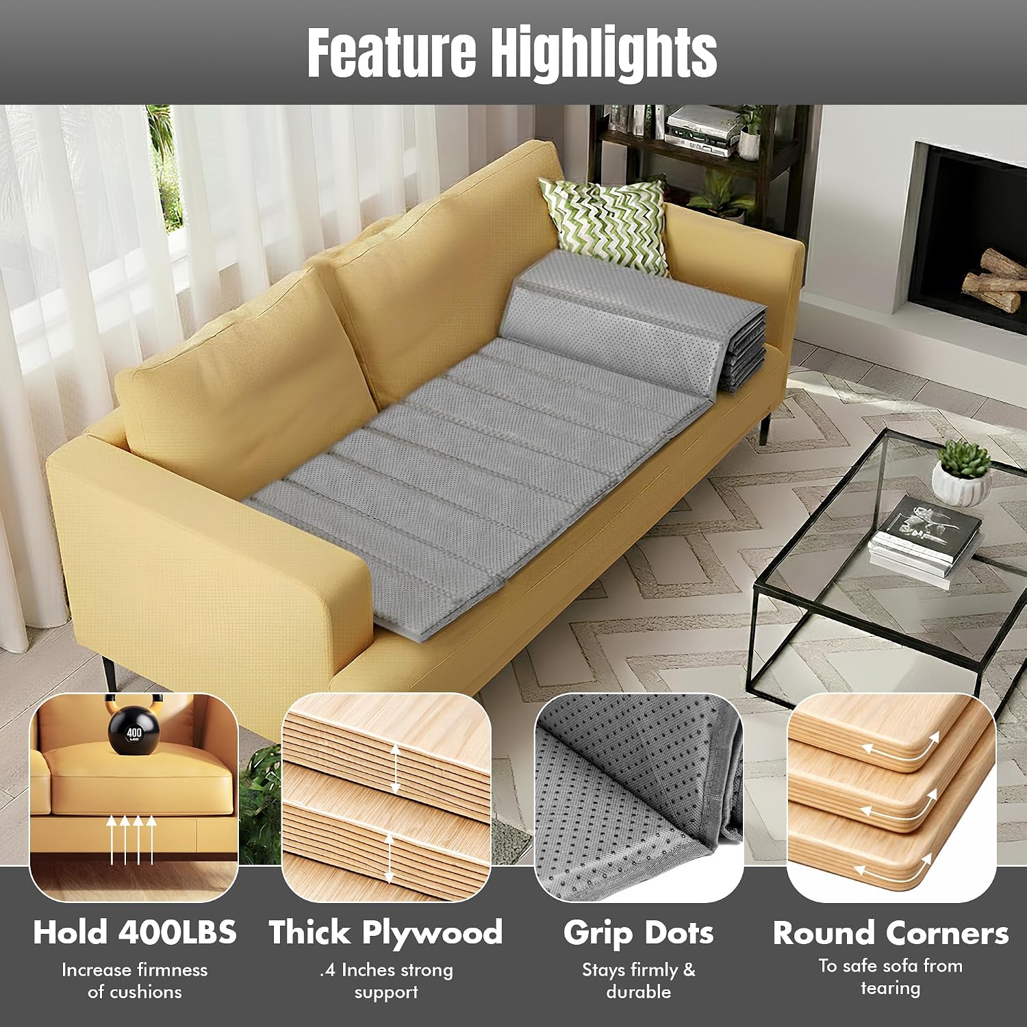 Heavy Duty Couch Cushion Support Board for Sagging Sofas, Foldable Plywood Under Cushion Support with Non-Slip Oxford Cloth Cover, Sofa Support for Sagging Cushions, Under Couch Board 15 (70 x 22 in)