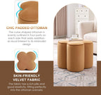 Zesthouse Flower Pouf Ottoman Foot Rest, Velvet Fabric Poofy Ottoman Footstool for Couch Sofa, Modern Living Room Stool Seat for Under Entry Table, Cute Square Vanity Stool for Bedroom Dorm, Camel
