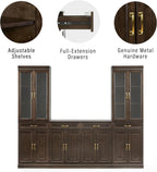 Crosley Furniture Stanton 3-Piece Sideboard Buffet Cabinet and Glass Door Kitchen Storage Pantry Set, Coffee