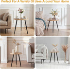 VECELO Modern Side Table, Round Small End Table, Exclusively Designed Hand-Crafted Small Nightstand, Solid Wood,Oak top with Black Metal Legsfor Bedrooms, Living Rooms, 2-Pack