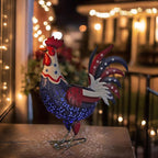 LIFFY Metal Rooster Yard Decor,18" Solar Powered Chicken Sculpture with Patriotic Flag, Weather-Resistant Garden Statue Outdoor for Garden, Patio, Lawn, Backyard