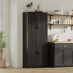GarveeLife Tall Pantry Cabinet with Adjustable Shelves, 60" Freestanding Kitchen Pantry Storage Cabinet with Anti-Tip Device, MDF Cupboard for Kitchen, Bathroom, Living Room, Black
