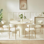 SoarFlash Dining Chairs, Beige Boucle Dining Chairs Set of 6, Kitchen Dining Room Chairs Curved Backrest Upholstered Mid Century Chair with Golden Metal Legs