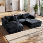 110" Modular Sectional Sofa with 2 Ottomans, U Shaped Cloud Couch for Living Room, Deep Seat Corduroy Floor Sofa, No Assembly Required, Compressed Couch, 5 Seat, Grey