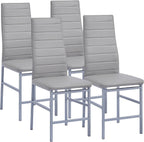 5 Pieces Round Dining Room Set for 4 Contemporary Glass Kitchen Table with 4 PU Chairs Set Compact Silver Legs Glass Table with Grey Chairs Set for Small Space/Apartment