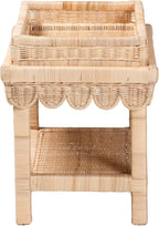 Bali & pari Weyman Scalloped Rattan End Table with Removable Tray Top - Handwoven Rattan Accent Table with Shelf, Coastal Boho Style Side Table for Living Room or Bedroom