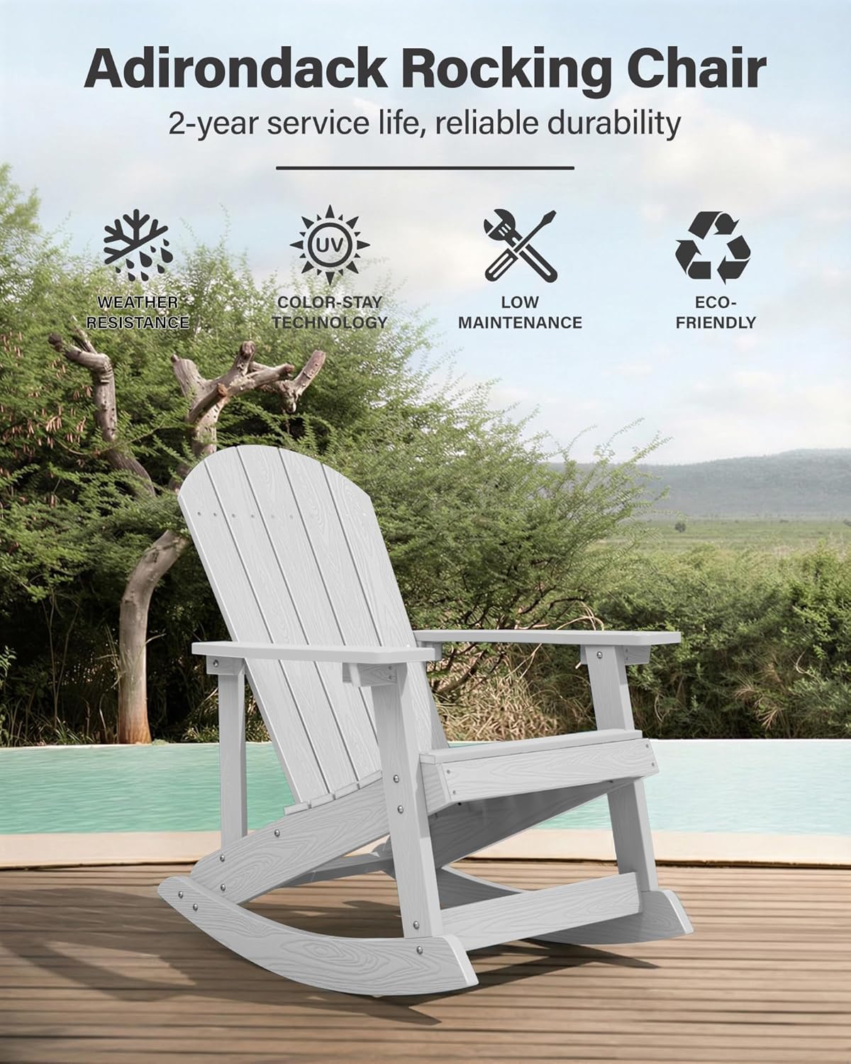 YEFU Outdoor Rocking Chair,Adirondack Rocking Chair,Patio Rocker Chair with Wide Back,Oversized Rocker Chair Look Like Real Wood, for Lawn, Porch, Backyard, Indoor and Garden(White)