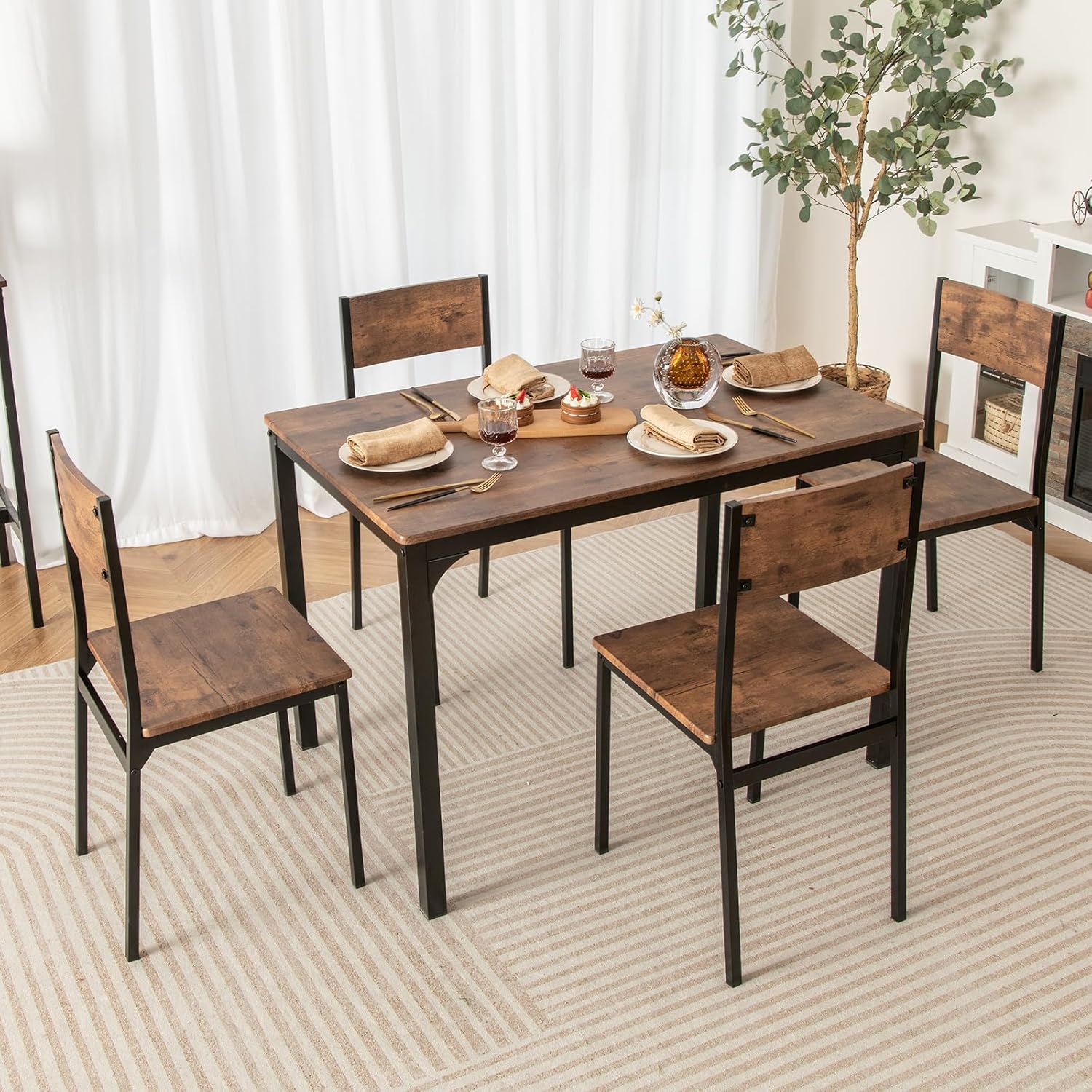 Tangkula 5-Piece Dining Table Set for 4 | Heavy Duty Metal Frame, Space-Saving, for Small Apartment, Dinette, Living Room, Breakfast Nook
