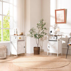 Yoobure Farmhouse NightStand with Charging Station，Wood Night Stand End Table with USB Ports, LED Bed Side Table with Storage Cabinet，Bedside Table for Bedroom, Living Room White