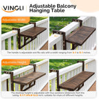 VINGLI 48in Acacia Wood Folding Balcony Hanging Table – Adjustable Height & Width, Balcony Railing Table Ideal for Different Railing Widths, Perfect for Balcony, Patio, Rectangular,Carbonized Color