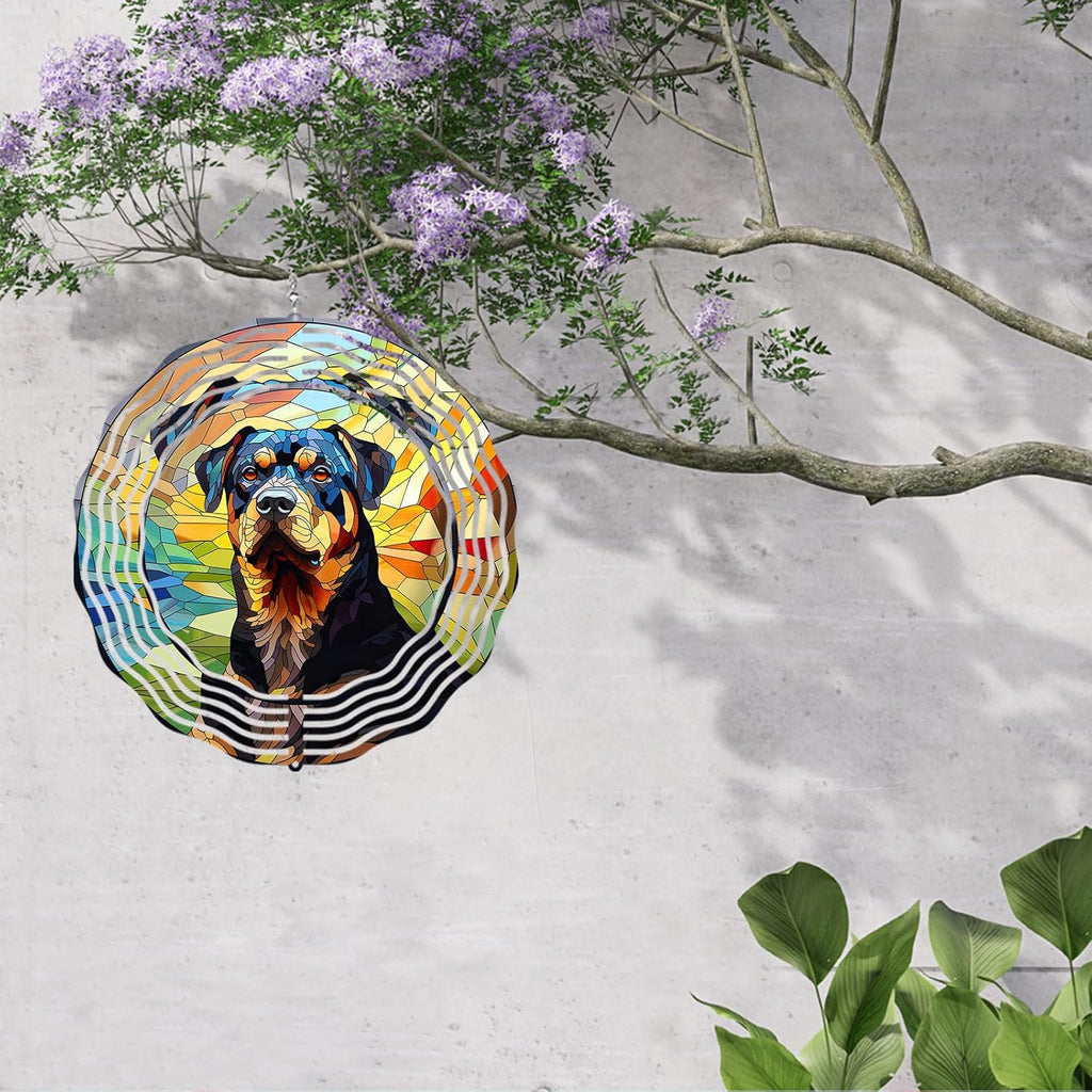 Rottweiler Dog Wind Spinners Outdoor Dog Memorial Gifts, 3D Metal Kinetic Hanging Garden Wind Spinner, Spinner Decor, Wind Sculptures for Outdoor & Indoor, Window, Yard Decor (Rottweiler 1)