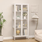 SteeLoong 66" Display Cabinet with Tempered Glass,Metal Curio Cabinet with Glass Doors,4-Tier Display Case for Collectibles,Trophy,Plant,White Storage Cabinets for Living Room - Assemble Required