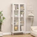 SteeLoong 66" Display Cabinet with Tempered Glass,Metal Curio Cabinet with Glass Doors,4-Tier Display Case for Collectibles,Trophy,Plant,White Storage Cabinets for Living Room - Assemble Required