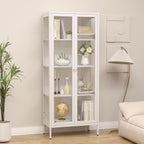 SteeLoong 66" Display Cabinet with Tempered Glass,Metal Curio Cabinet with Glass Doors,4-Tier Display Case for Collectibles,Trophy,Plant,White Storage Cabinets for Living Room - Assemble Required